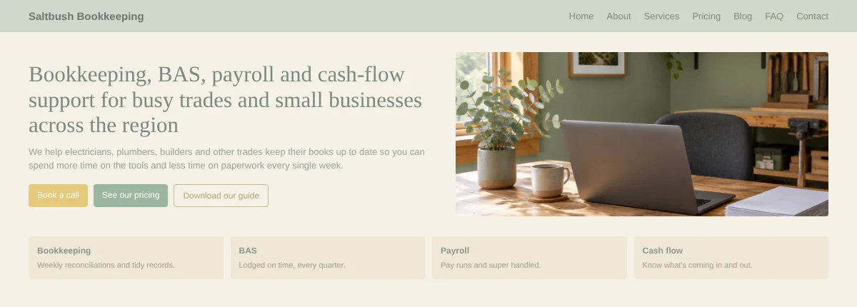 First concept: a crowded layout with a long headline and three competing buttons