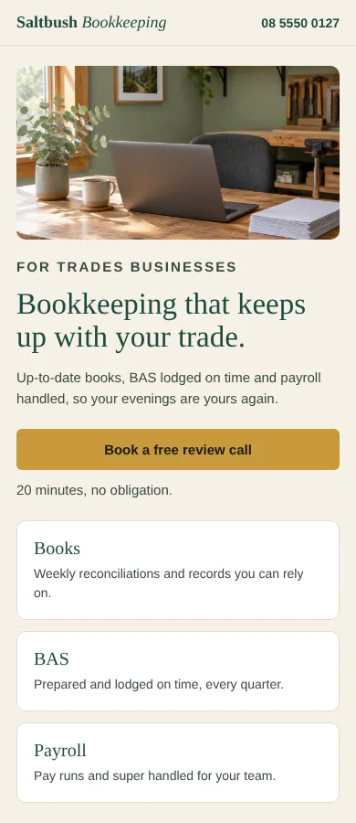 The same prototype on a phone: sections stacked, button full width