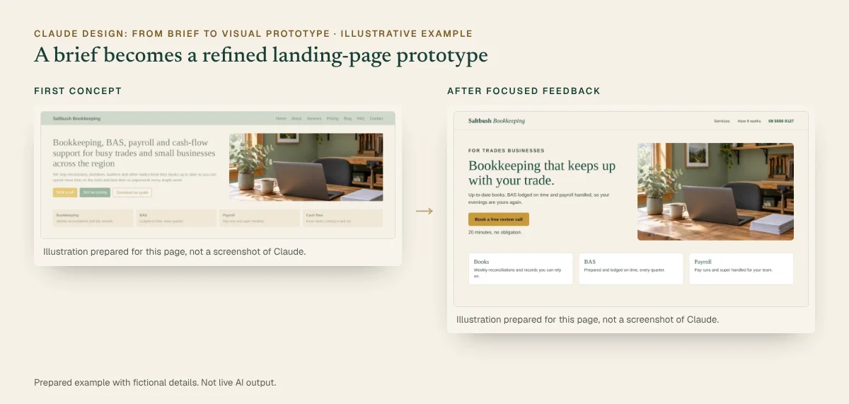 Before and after, illustrative: first concept beside the refined prototype. Full details are in the walkthrough below.